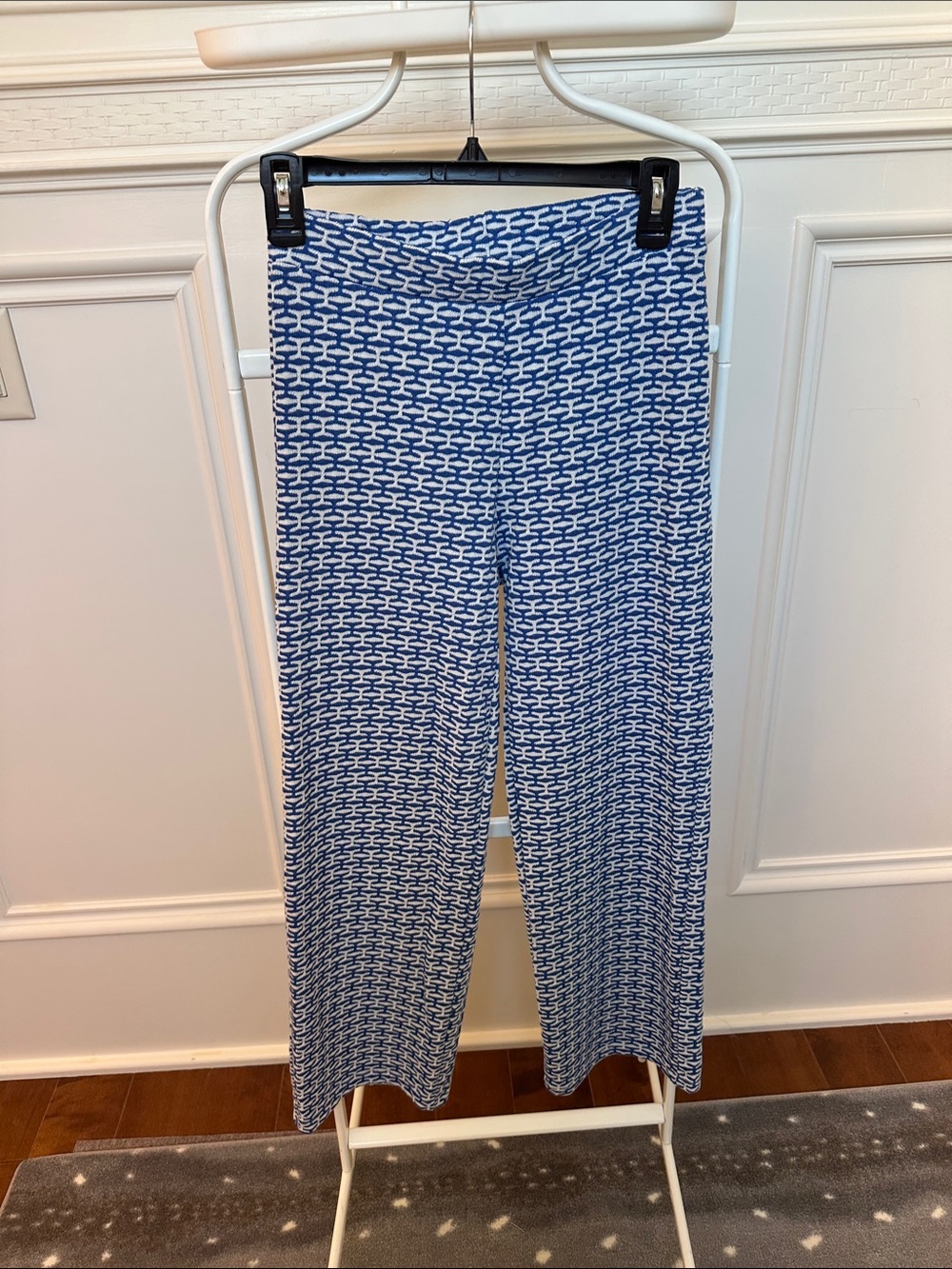 Zara Blue & White Geometric Wide-Leg Pants